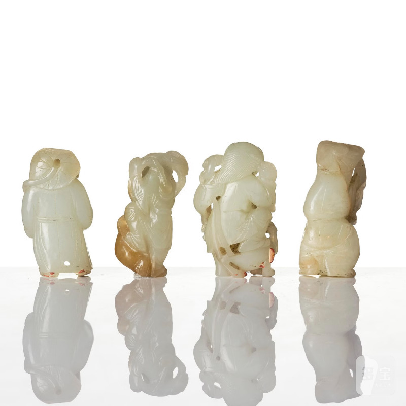 A group of four figural jade sculptures, - 图3